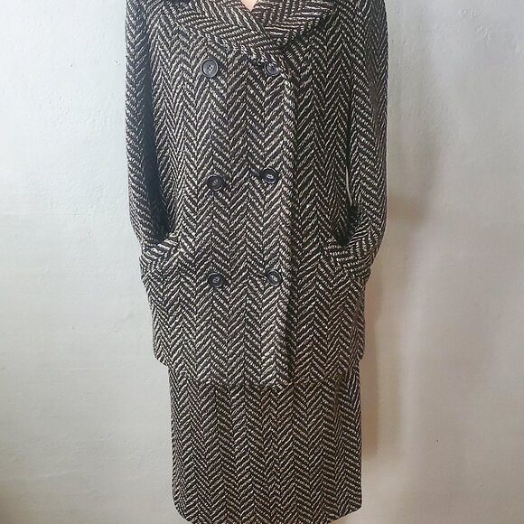Anne Fogarty 2 Piece Tweed Skirt-Coat Set/ Women's Vintage Designer Suit - Picture 4 of 12
